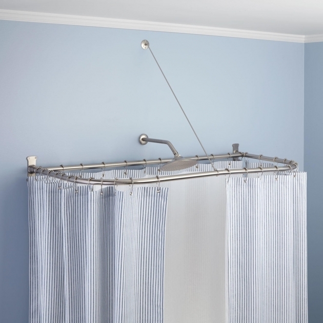 Image of Oval Shower Curtain Rod For Clawfoot Tub D Shaped Solid Brass Shower Curtain Rod Bathroom