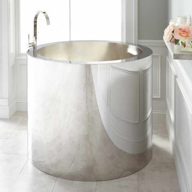 Picture of Stainless Steel Soaking Tub 43 Simone Polished Stainless Steel Soaking Tub Brushed Interior