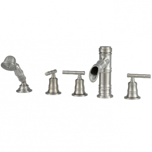 Image of Bathtub Faucet With Handheld Shower Pegasus Bamboo 3 Handle Roman Tub Faucet With Hand Shower In